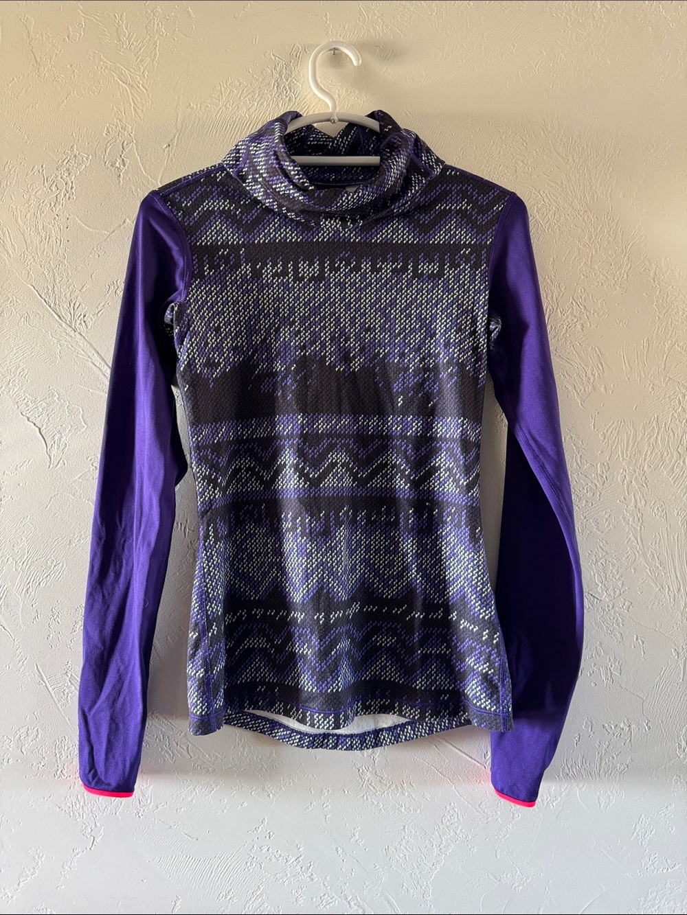 Nike Purple Patterned Cowl-Neck Long Sleeve Sweater